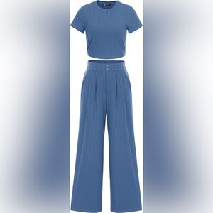 Blue Wide Leg Pants & Top Set